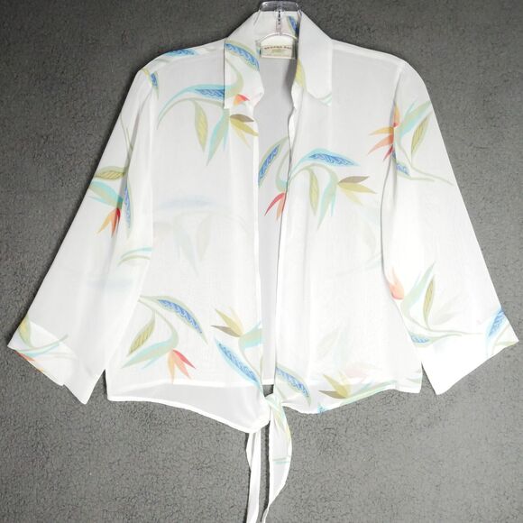 Banana Bay Fine Resort Wear Wrap Womens Size S White Floral Tie Front - Picture 1 of 13